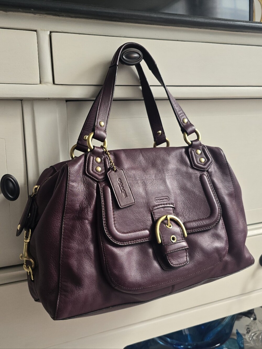 Vintage Coach Plum/Bordeaux Leather Satchel with Gold-Tone Hardware